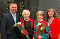 Saint Francis Foundation Executive Director Stacy Huff and Volunteer Services Manager Teresa Lukefahr pose with Volunteer of the Year Barbara Limbaugh and Auxilian of the Year Betty DeBrock